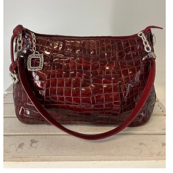 BRIGHTON D834506 RED PATTON LEATHER ANIMAL PRINT SHOULDERBAG - Picture 1 of 16